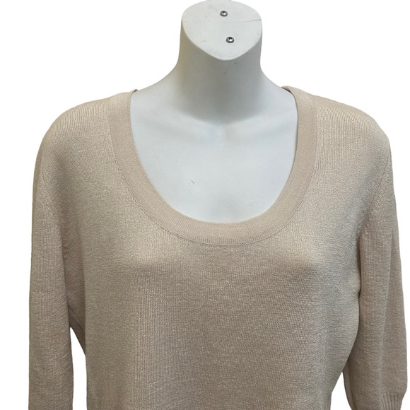 Joseph A. Qu'est-ce que c'est silk? Cream Metalic Goldan Shiny  Blouse Size L - Picture 2 of 8